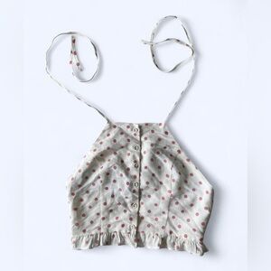 Kimchi Blue Womens Pink White Polka Dot Preppy Button Up Front Halter Top Small